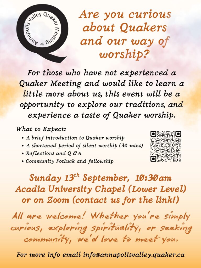 Annapolis Valley Quaker Meeting Open House Poster
